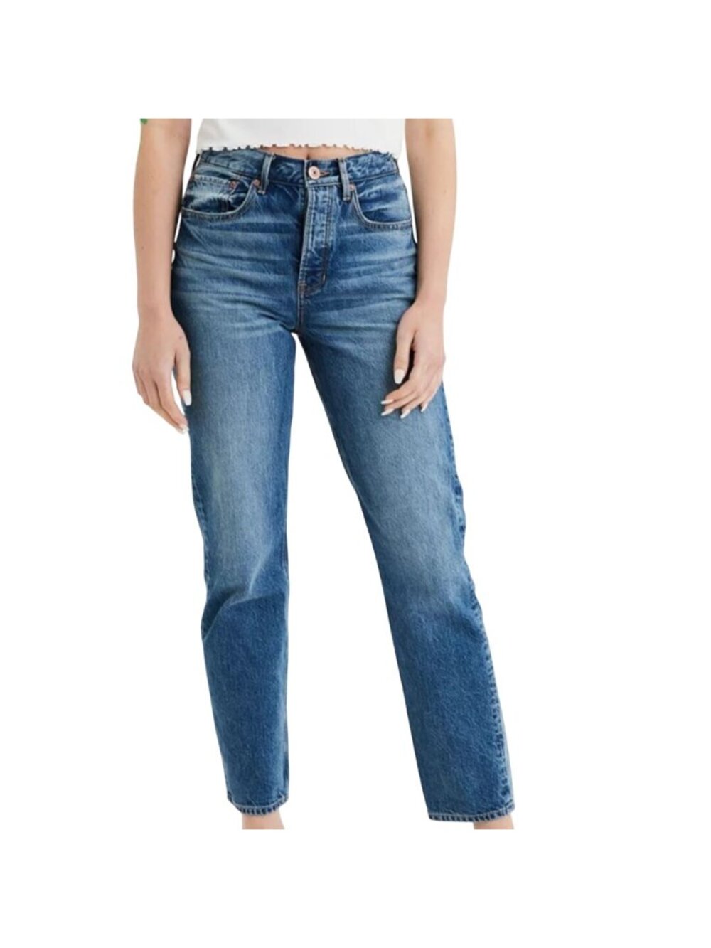 American Eagle 90s Boyfriend Jeans Mid Wash 100% Cotton Size 20 Long